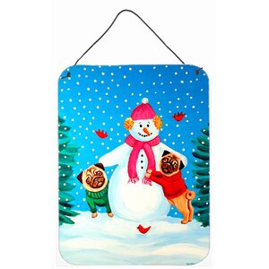 Snowman with Pug by Lyn Cook Painting Print Plaque