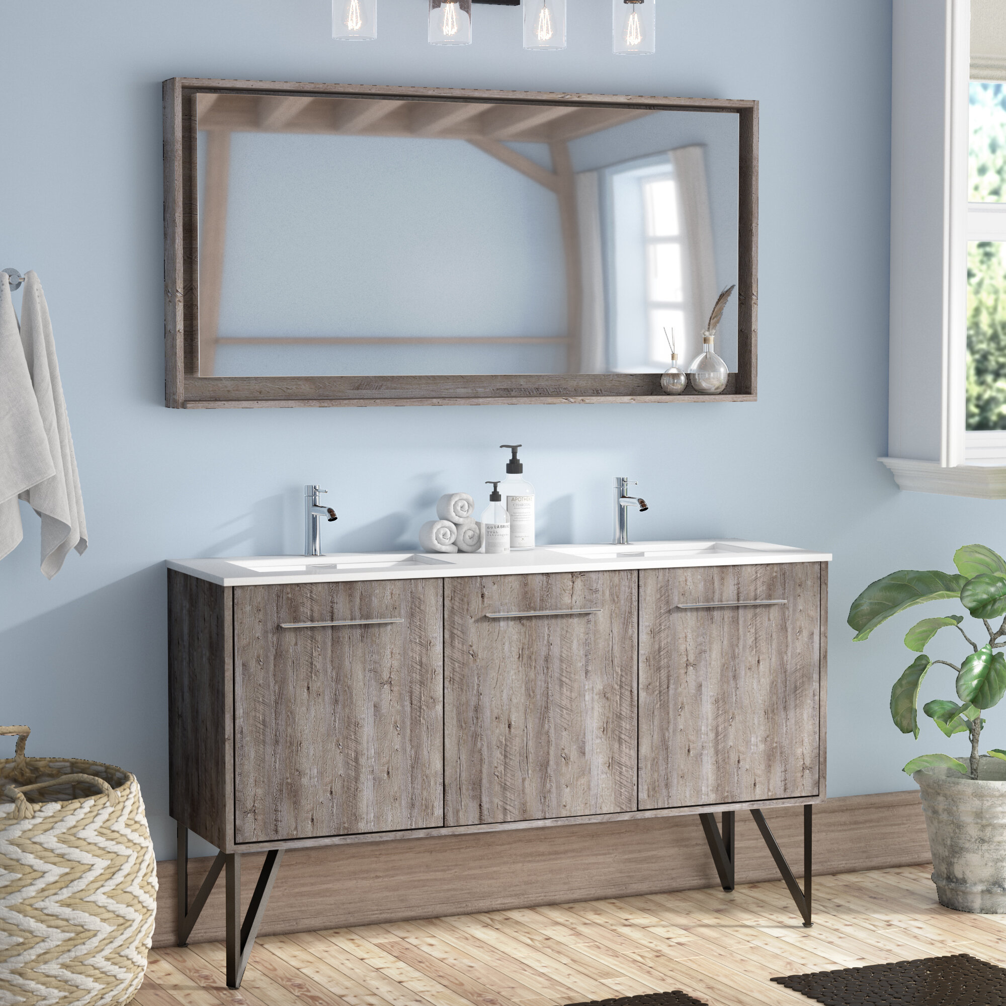 union rustic ellison nature wood 59" double bathroom vanity set with