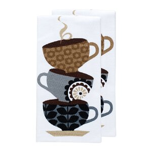 Coffee Cups Print Dual Kitchen Dishcloth (Set of 2)