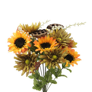 14 Stems Artificial Sunflower, Gerbera Daisy and Lotus Root Mixed Flowers Bush for Home Office, Wedding, Restaurant Decoration Arrangement