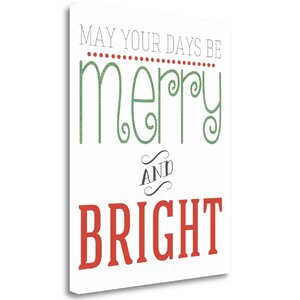 'Merry and Bright' Textual Art on Canvas
