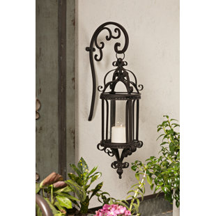 Hanging Wall Candle Lantern Wayfair Hattie Wrought Iron And Gl Hanging Wall Lantern