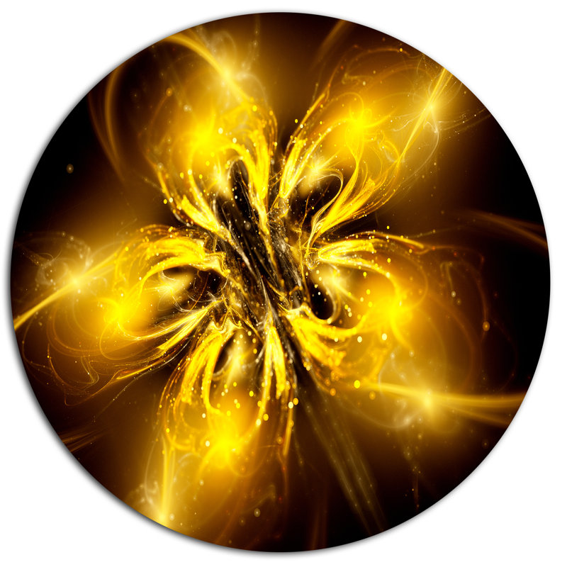 Shiny Gold Fractal Flower On Black Graphic Art Print On Metal