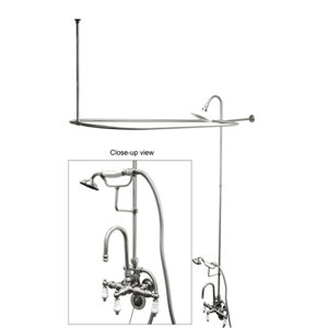 Vintage Triple Handle High Rise Gooseneck Clawfoot Tub and Shower Package