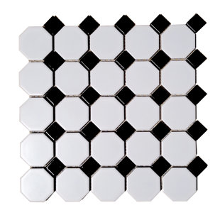 Black And White Checkered Tile Wayfair Monet Dot Hexagon Random Sized Porcelain Mosaic Tile In Black White