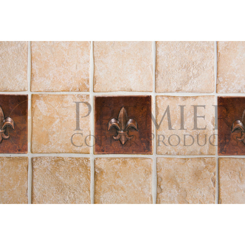 4 X Copper Fleur De Lis Tile In Oil Rubbed Bronze