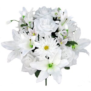18 Stems Artificial Lily, Rose, Gerbera Mixed Bush with Greenery