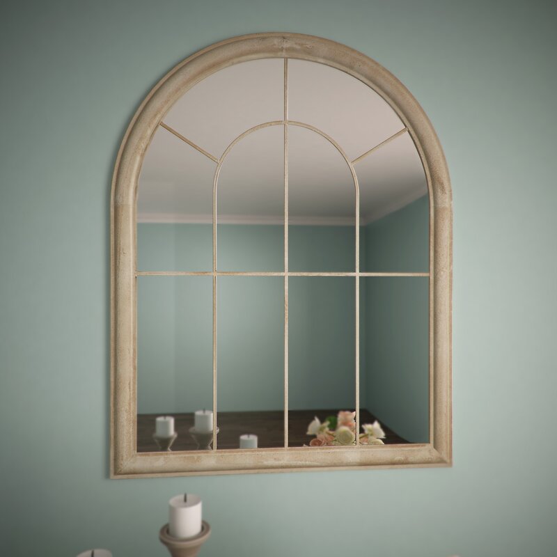 One Allium Way Round Top Windowpane Garden Mirror ...