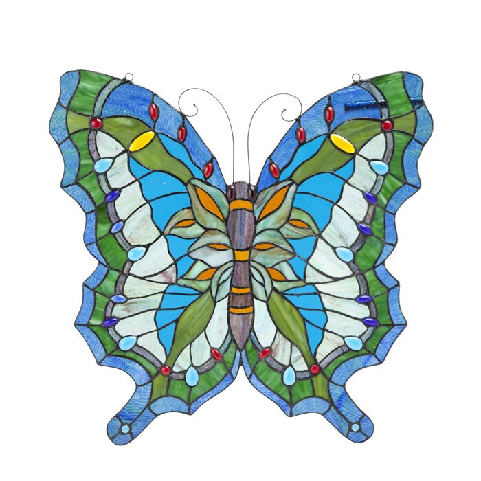 Wind & Weather Hanging Stained Glass Butterfly Window Panel | Wayfair