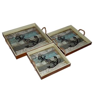 3 Piece Square Nautical Tray Set