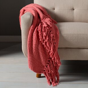 Salmon Coral Colored Decor Throw with Fringe Blanket Afghan