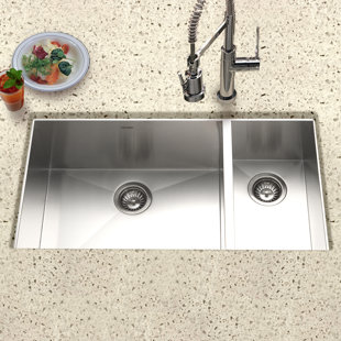 70 30 Kitchen Sink Wayfair Contempo 33 L X 18 W Zero Radius Undermount Double Bowl 70 30 Kitchen Sink
