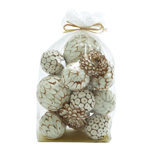 Decorative Dried Sola White/Brown Ball Bag Sculpture