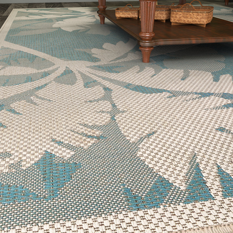 Beachcrest Home Odilia Coastal Flora Ivory Turquoise Indoor Outdoor Odilia Coastal Flora Ivory Turquoise Indoor Outdoor Area Rug