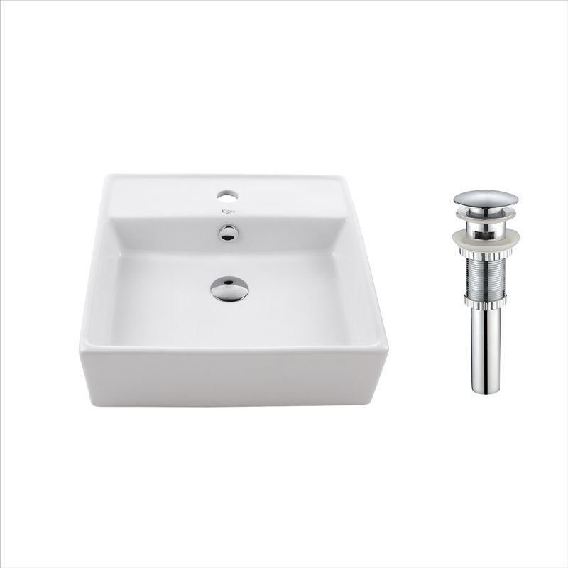 Kraus Ceramic Ceramic Square Vessel Bathroom Sink with Overflow