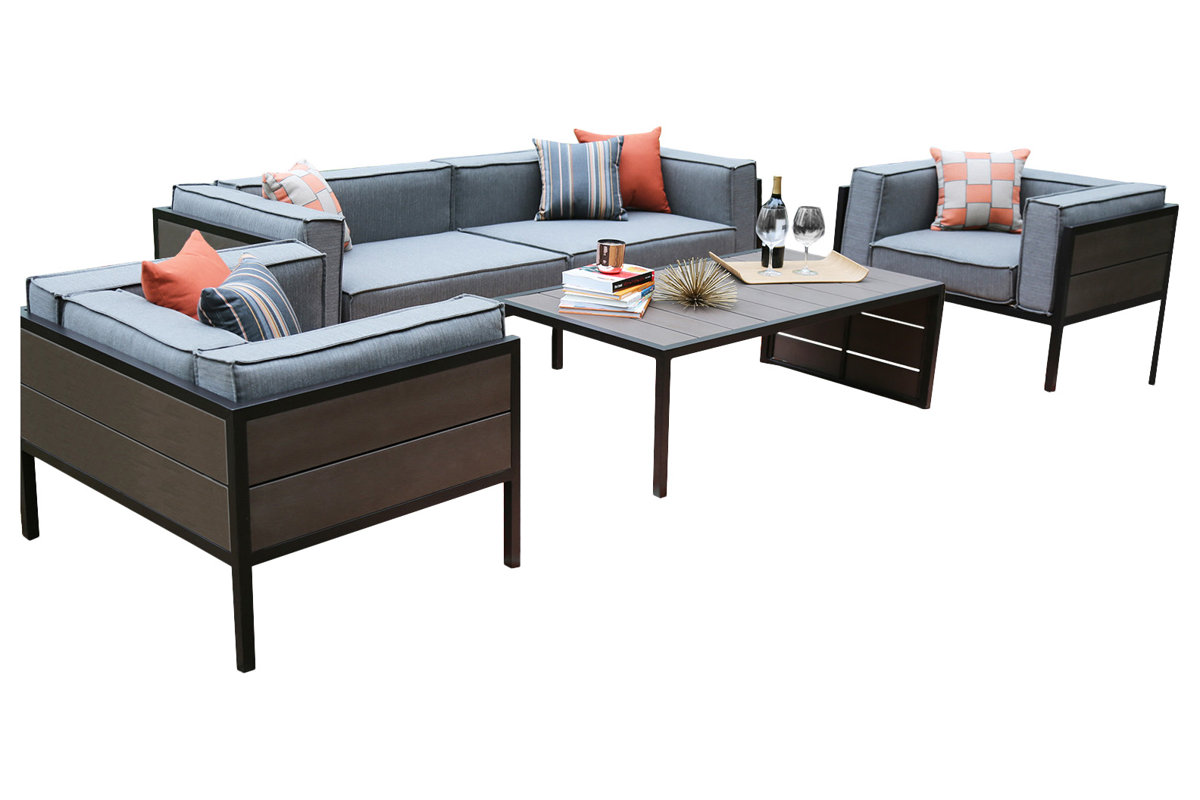 AE Outdoor Manhattan 4 Piece Sunbrella Sofa Set with Cushions & Reviews