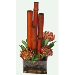 Faux Protea and Bamboo in Glass Vase