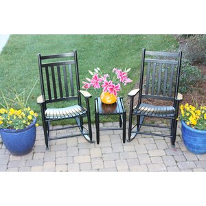 3 Piece Adult Slat Seat Porch Rocking Chair and Table Set