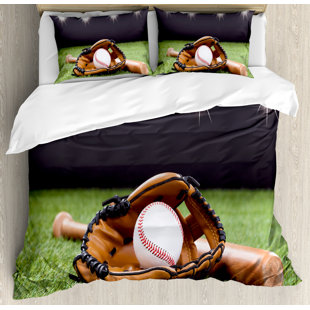 Baseball Decor For Bedrooms Wayfair Baseball Bat And Glove On Gr Sports Hobby Picture Duvet Cover Set
