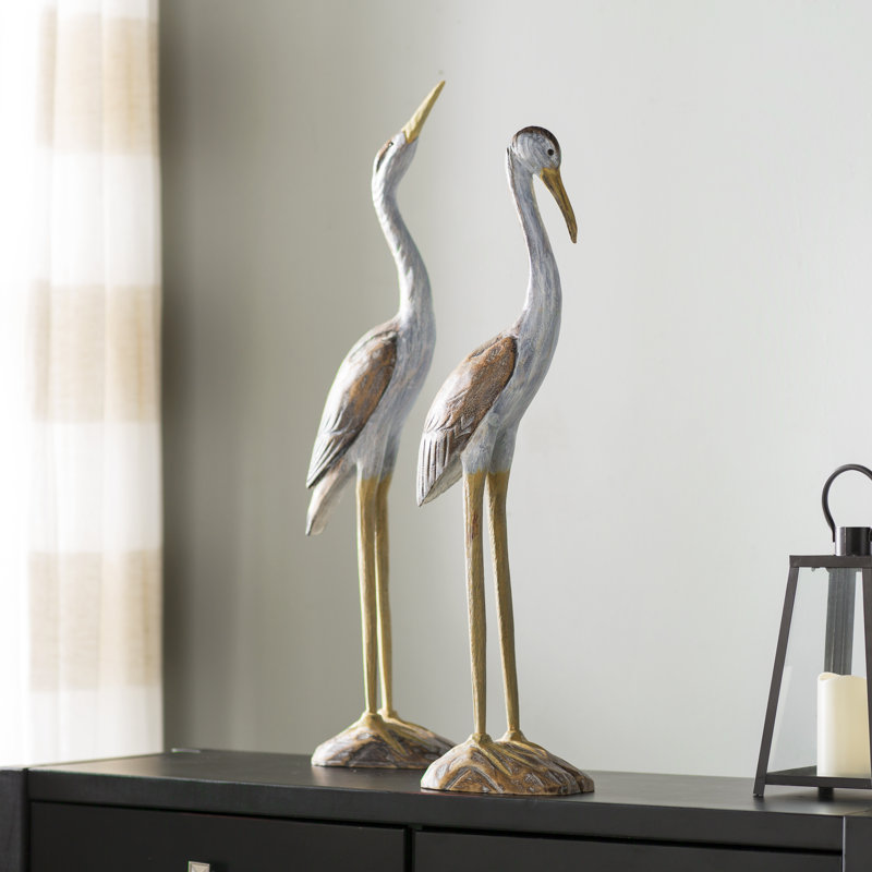 Breakwater Bay 2 Piece Reeds Wood Cranes Statue Set & Reviews Wayfair
