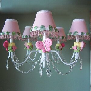 Pink Flutter Butterfly 5-Light Shaded Chandelier