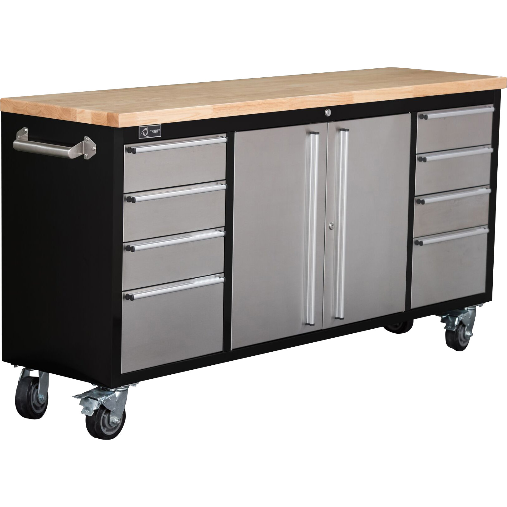 Trinity Rolling Rubberwood 72" Wide 8 Drawer Bottom 