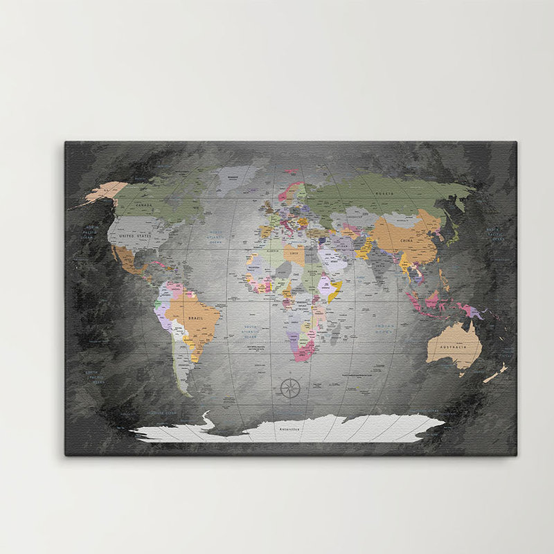 LanaKK® 'World Map' Framed Graphic Art Print, Poster in Grey & Reviews