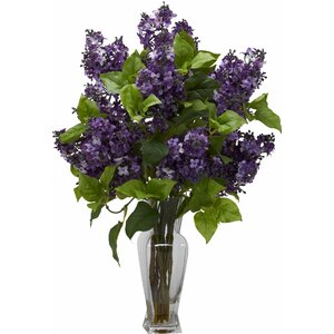 Lilac Silk Flower Arrangement with Decorative Vase