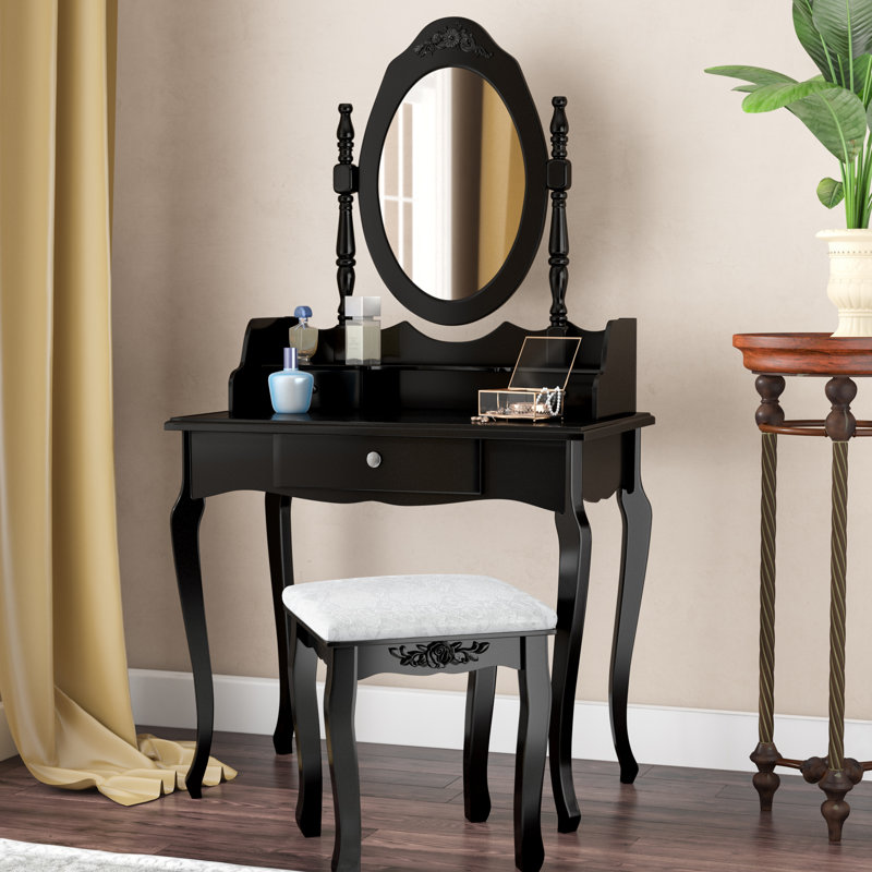 Astoria Grand Wilmette Vintage Makeup Vanity Set with Mirror & Reviews 