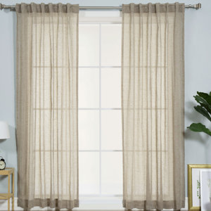 Faux Pippin Linen Solid Sheer Rod Pocket Curtain Panels (Set of 2)
