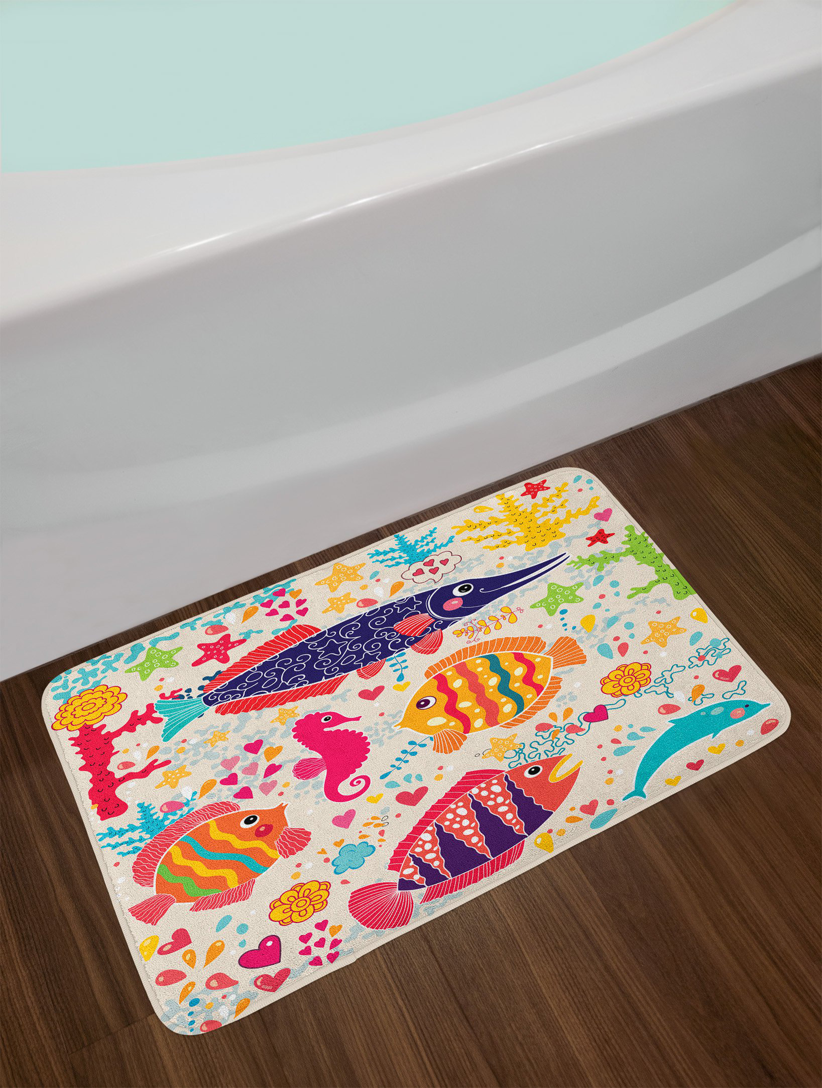 Sea Animals Cartoon Whale with Sea Life Swimming Bath Rugs Non-Slip Door Mat New