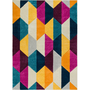 Herring Mid-Century Modern Polygon Shapes Cream Area Rug
