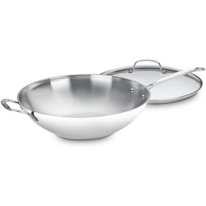 Chefu2019s Classic Stainless Steel Stir Fry Wok with Lid