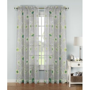 Pamela Nature/Floral Single Sheer Rod Pocket Curtain Panels