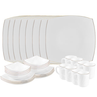 Square White Dinnerware Sets You Ll Love Wayfair Platinum Opal 32 Piece Gl Dinnerware Set Service For 8