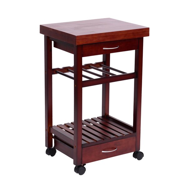 HomCom Kitchen Cart With Wood Top Reviews Wayfair   Kitchen Cart With Wood Top 