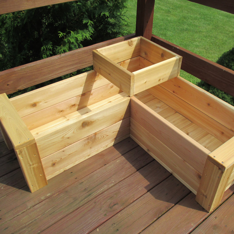 August Grove Gunderson LShaped Multilevel Cedar Planter