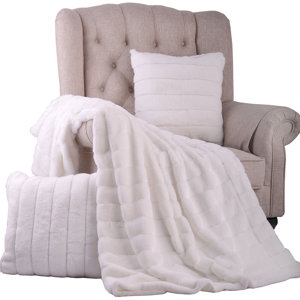 Grover 3 Piece Rabbit Fur Pillow and Throw Set
