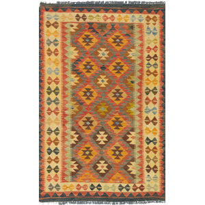 Norvin Wool Dark Burgundy/Light Orange Area Rug