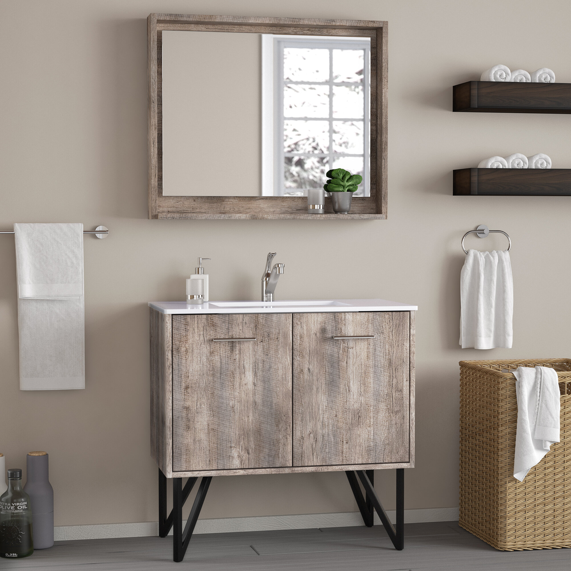 union rustic ellison nature wood 36" single bathroom vanity set with