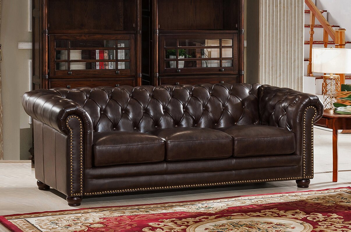 kensington top grain leather chesterfield sofa
