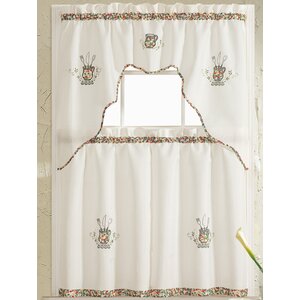 Grand Silver Embroidered Kitchen Curtain