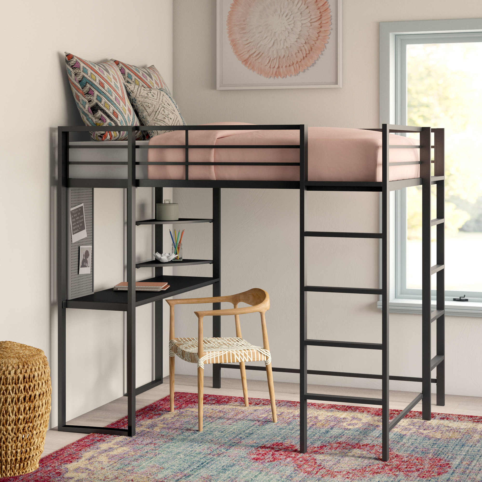 Aime Full Loft Bed With Bookcase