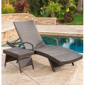 Peyton Adjustable Wicker Chaise Lounge and Table Set