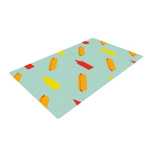 Will Wild Hot Dog Pattern Food Green/Yellow Area Rug