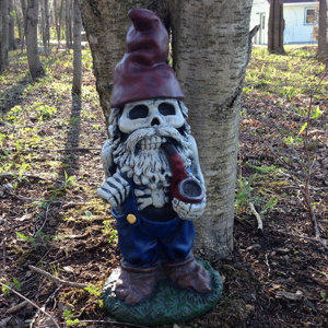 Skeleton Man Gnome with Pipe Statue