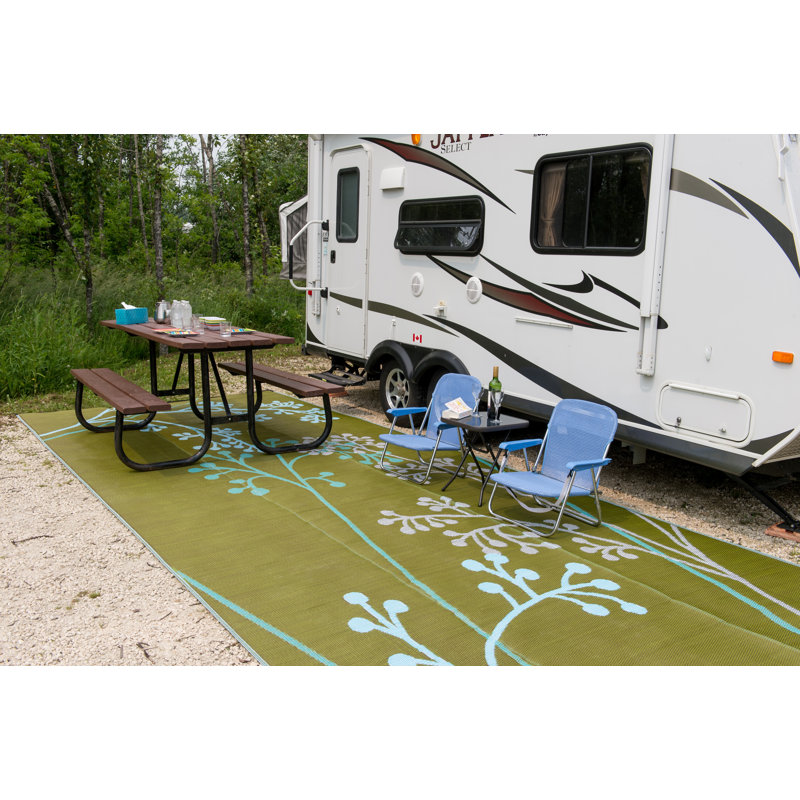 B Begonia Fernando Reversible Rv Camping Patio Mat In Blue Green Fernando Reversible Rv Camping Patio Mat In Blue Green Outdoor Area Rug