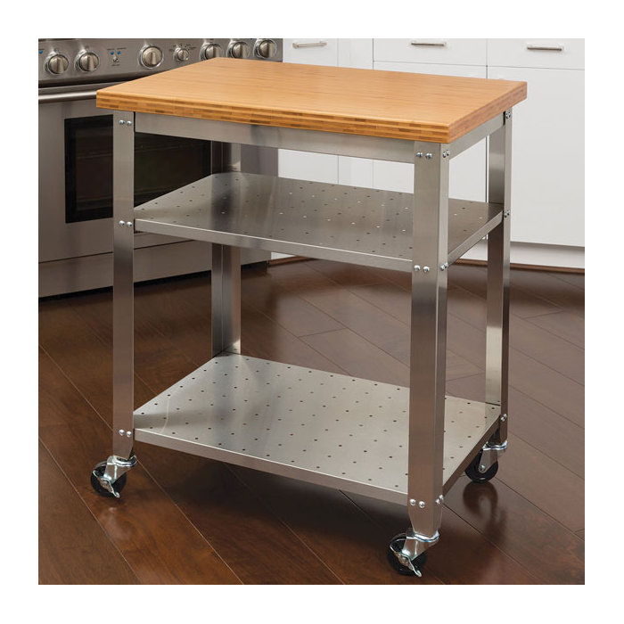 Red Barrel Studio Irene Kitchen Work Table Cart With Bamboo Irene Kitchen Work Table Cart With Bamboo Top