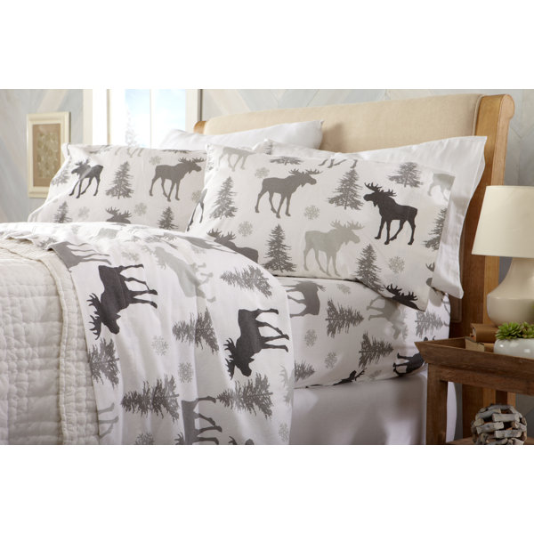 Loon Peak Clymer Moose Super Soft Printed Flannel Cotton Sheet Set Loon Peak Clymer Moose Super Soft Printed Flannel Cotton Sheet Set Reviews Wayfair