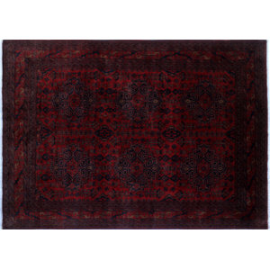 One-of-a-Kind Alban Geometric Hand-Knotted Rectangle Red Premium Wool Area Rug